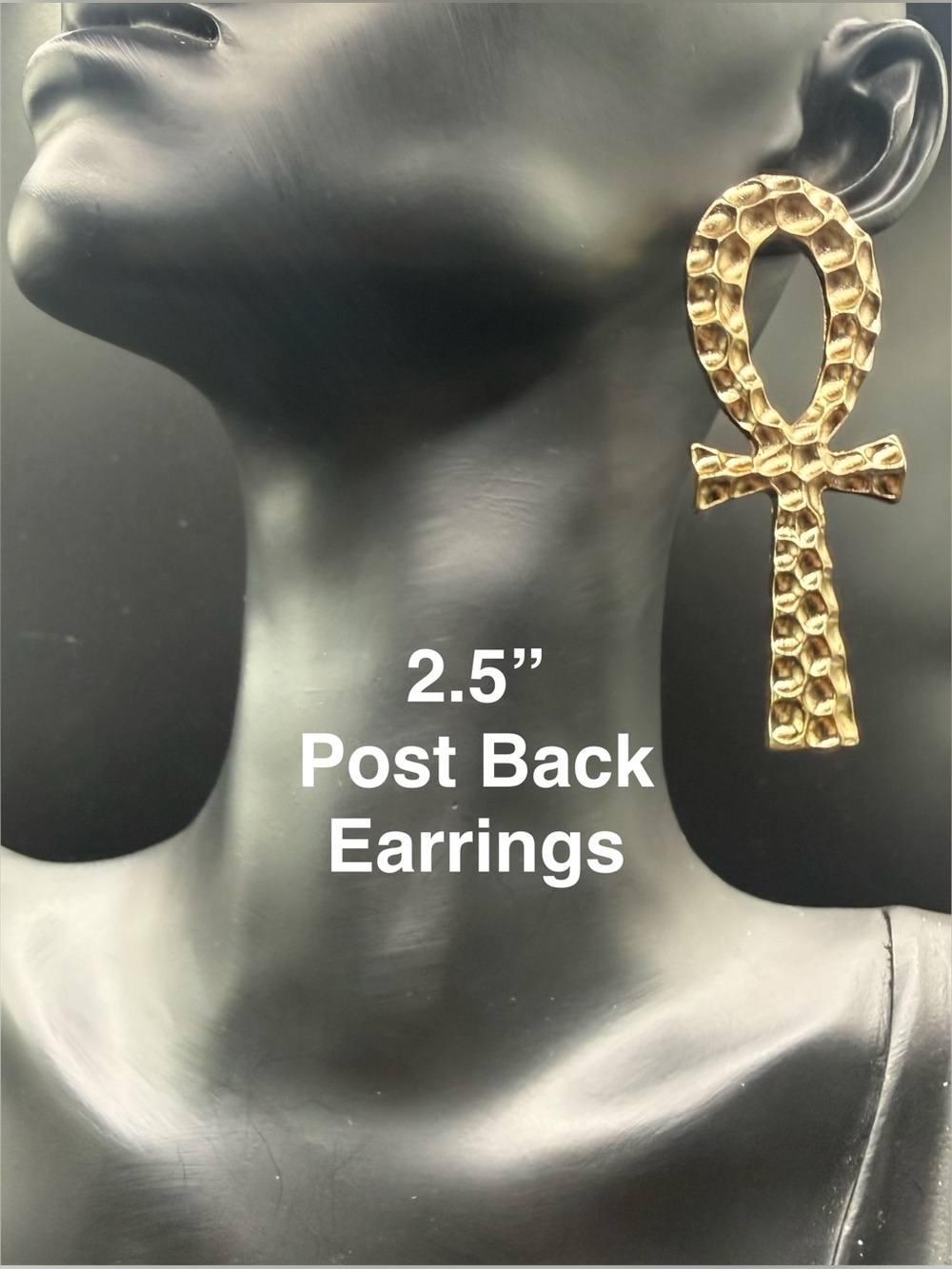 Gold Ankh Statement Post-Back Earrings - Gold